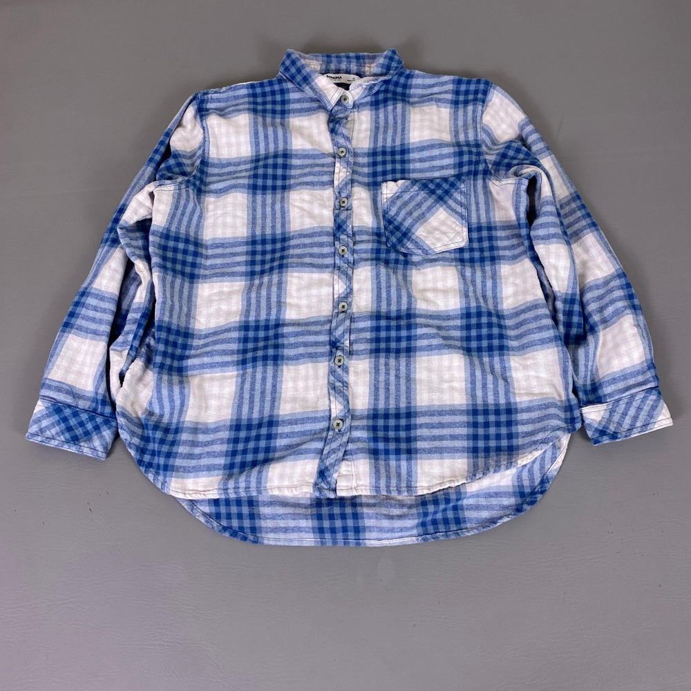Sonoma Goods For Life Flannel Button Down Shirt Women's XL Blue White Plaid